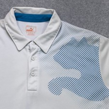 Puma Polo Shirt Men's Large White Blue Big Logo Golf Performance Lightweight