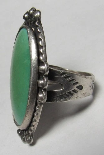 GREEN Turquoise Ring Navajo FRED HARVEY ERA s5.5 Sterling Silver Native American