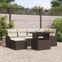 7-Teilige Garten Sofa Set Mit Kissen Braunes Poly-Rattan
