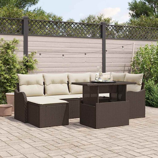 7-Teilige Garten Sofa Set Mit Kissen Braunes Poly-Rattan-image