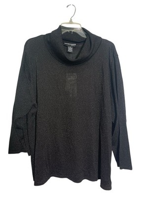 Norton Mcnaughton Black Metallic Top Women s Cowl Neck 3X Silk Blend New
