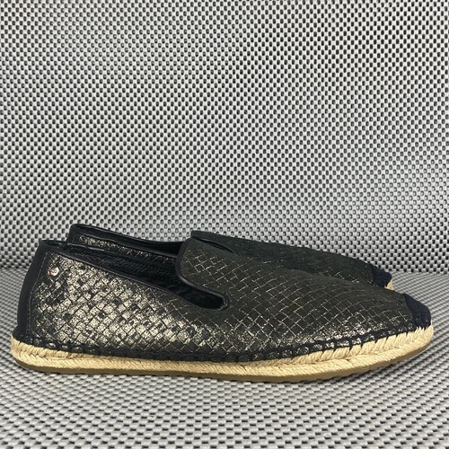 Ugg Sandrinne scarpe espadrillas slip on donna taglia 8 pelle nera metallizzata
