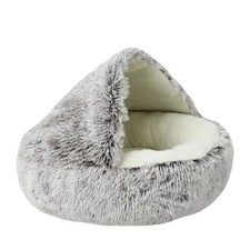 Cat Bed Cave Round Plush Fluffy Hooded Cat Bed Donut Self Warming Pet Dog Bed