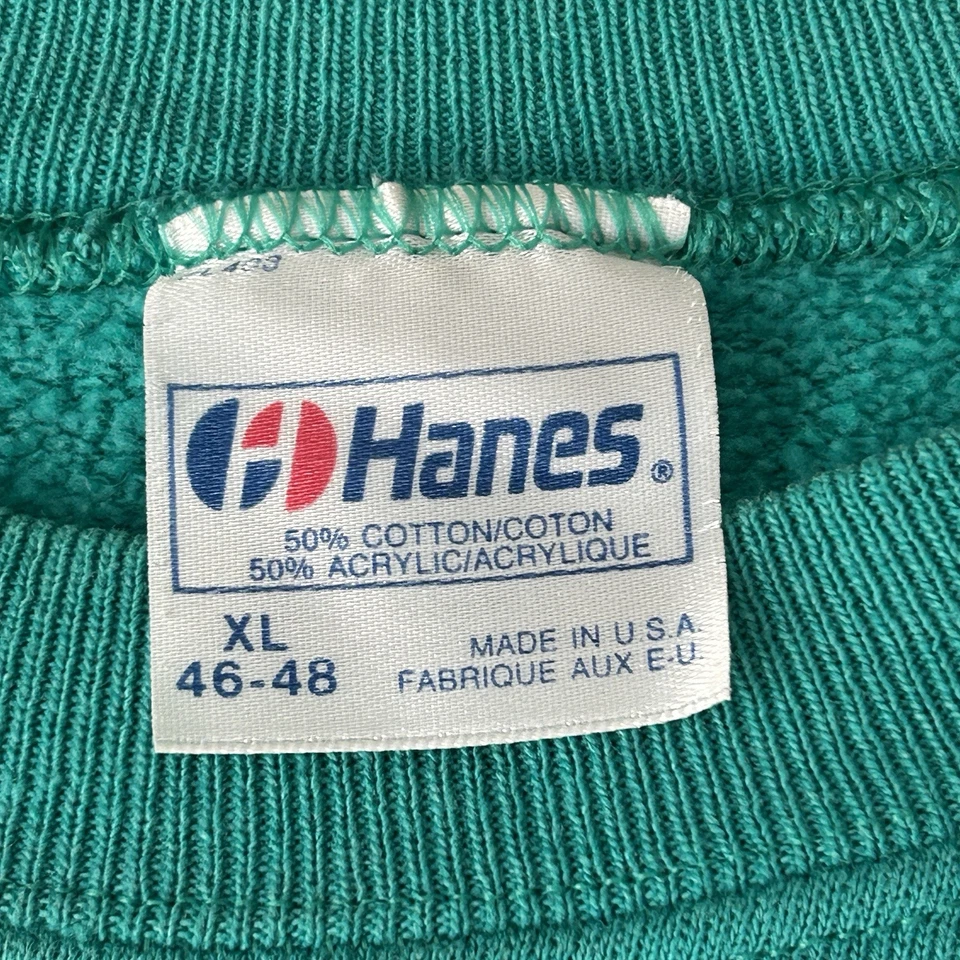 Vintage Hanes 80s Blank Plain Sweatshirt Minimalist USA XL/L Art Craft 5050 Teal - Image 2 of 4