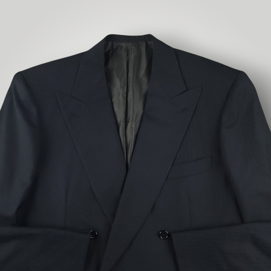 Brioni Suit Mens 42L/36R Imperia Double Breasted Wool 2 Piece Herringbone Blue  