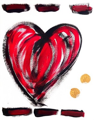 Heart Steps 11 X 14''  Neo Impressionist Abstract Acrylic Painting Paper Handmade