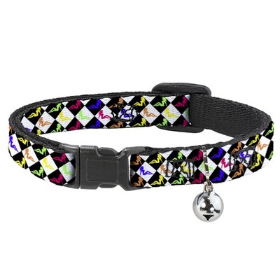 Cat Collar Breakaway with Bell Mud Flap Girl Diamonds Black/White/Multi Neon NAR