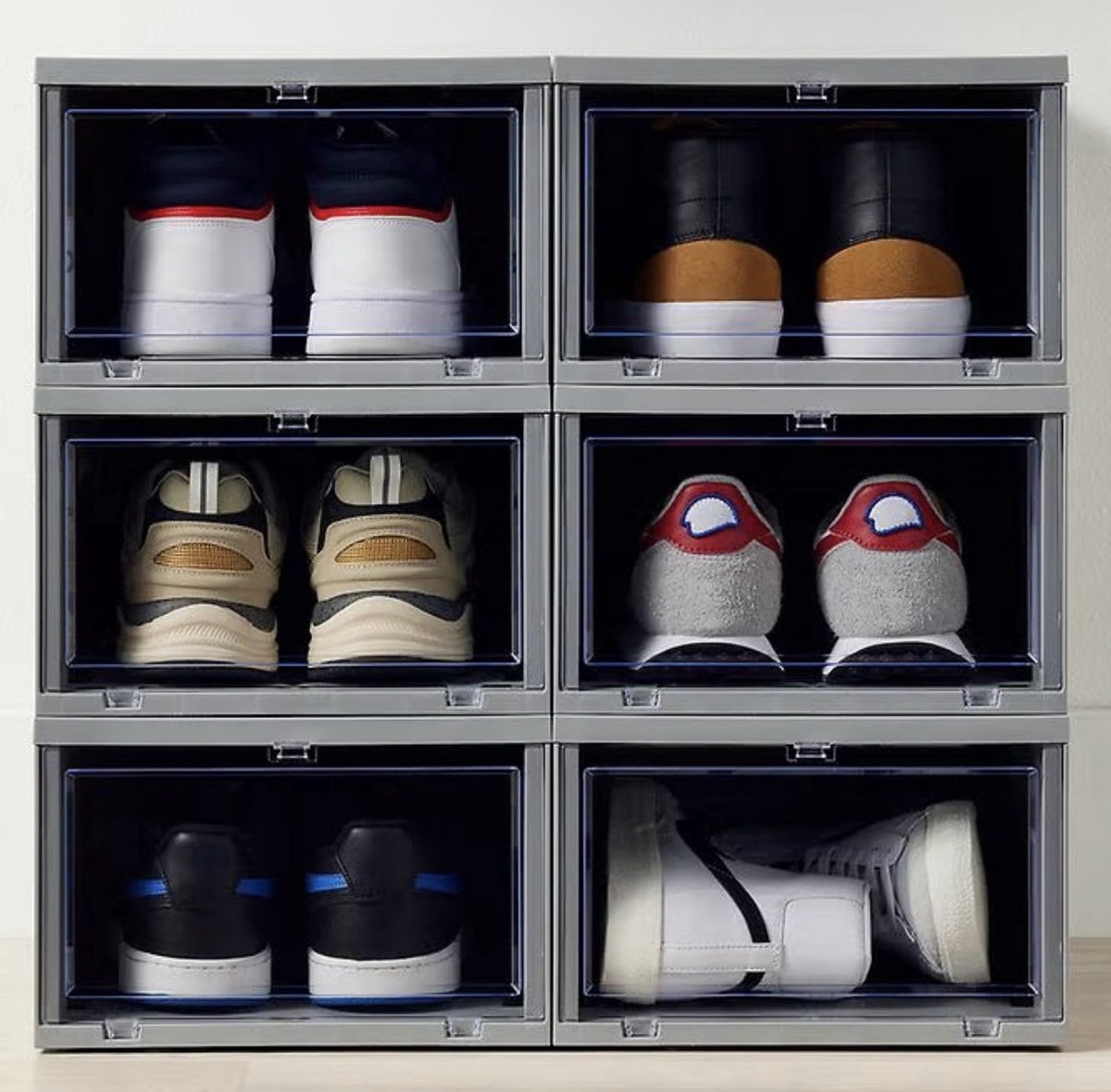 Magnetic Shoe Storage Box Drop Front Sneaker Case Stackable