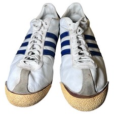 Vintage Adidas Rom White Leather Blue Stripe Gum Sole Sneakers Made France Sz13