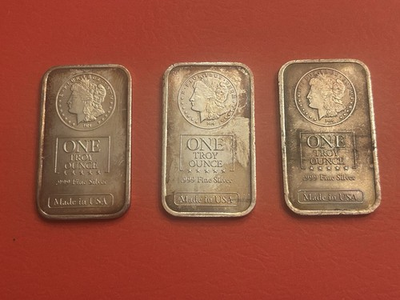#ad #ad x 3 Morgan One Troy Ounce Silver Bars Oxidized Bars w Blemishes for sale $240.00