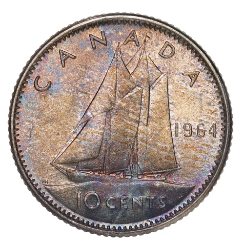1964 Dime Canadian 80% Silver Toned BU GEM