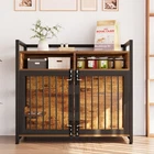 Large Heavy Duty Dog Crate Wooden Kennel Cage End Table Pet with Food Feeder
