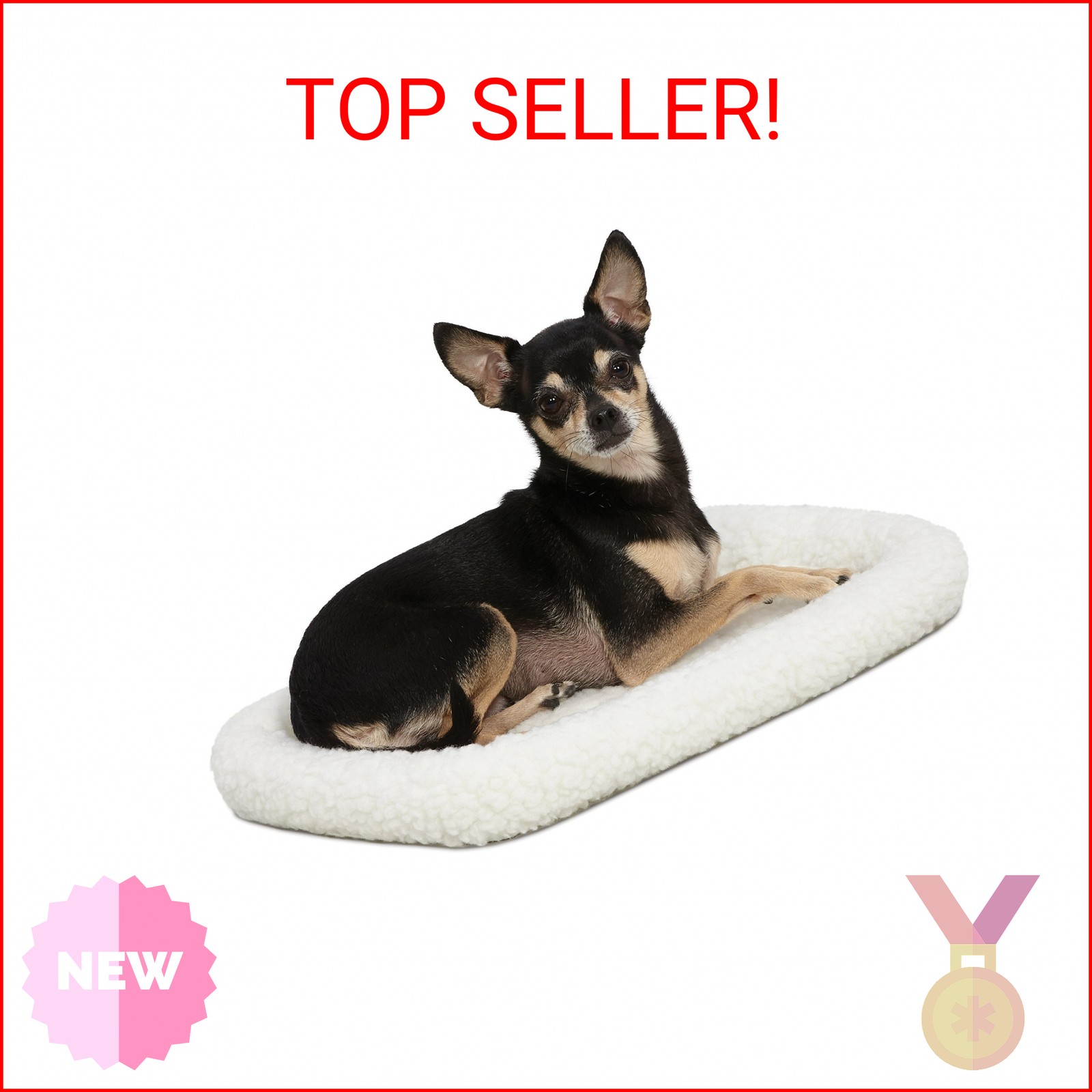 MidWest Homes for Pets QuietTime XXS Dog Bed – White Fleece Bolster, Ultra-Soft