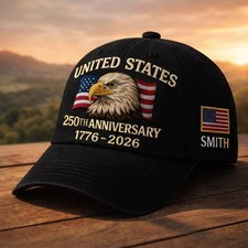 Custom USA 250th Anniversary Eagle Hat 1776  2026 Patriotic Embroidered Cap
