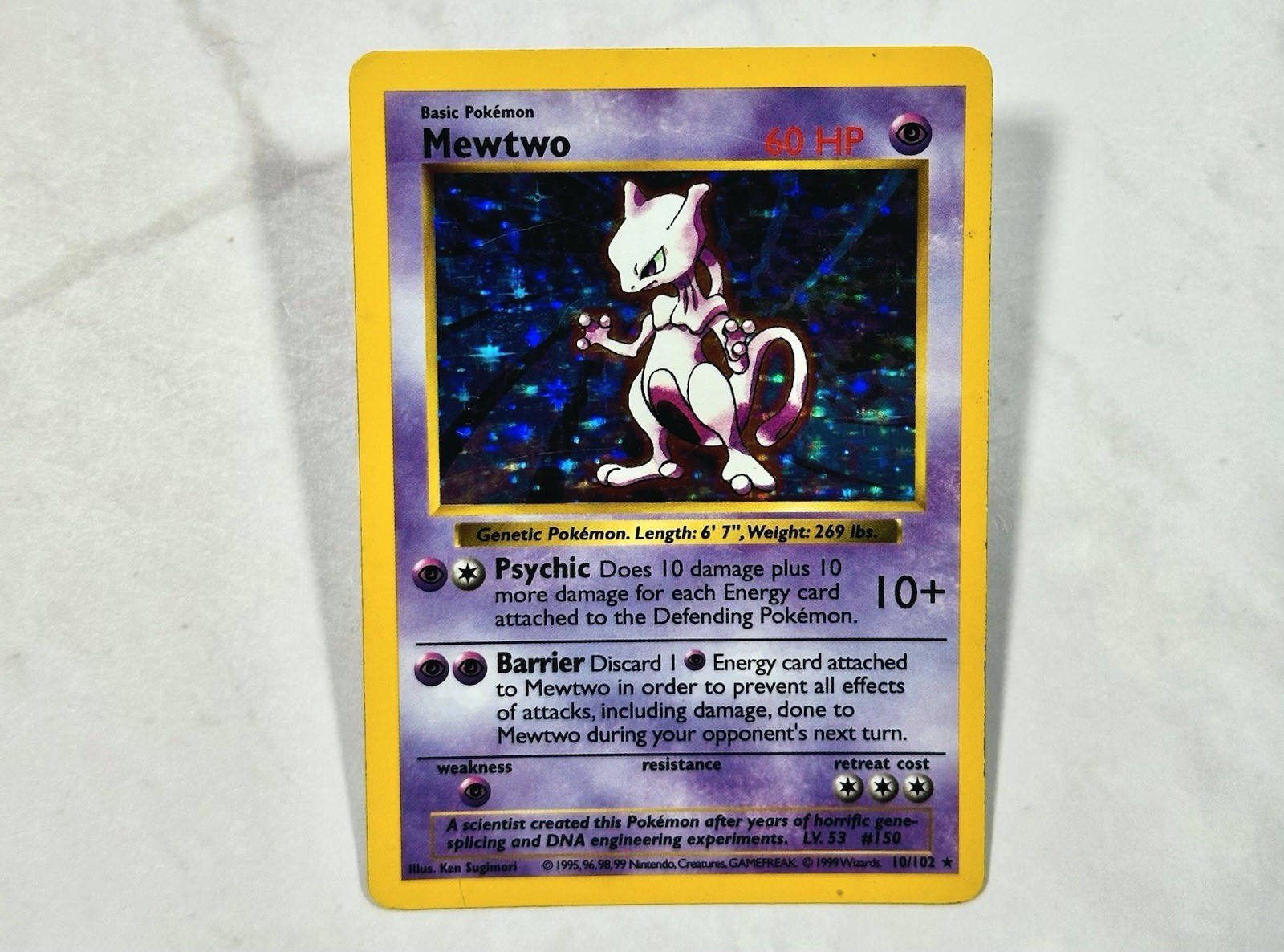 1999 Pokémon Mewtwo 010/102 Base Set (Shadowless) Holo