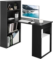 Computer Desk with Bookcase, Desk Bookshelf Cabinet 3 in 1 Functional Table, Com