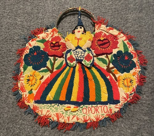 Vintage Rare Handmade Embroidered Floral Yarn Lady Boho Hippie Chic Bag Purse