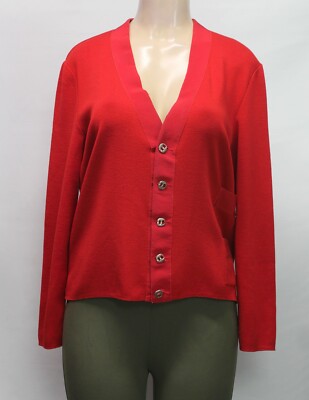 The Scotch House Cardigan Sweater Long Sleeve 100% Cashmere Red 38'' 97cm 