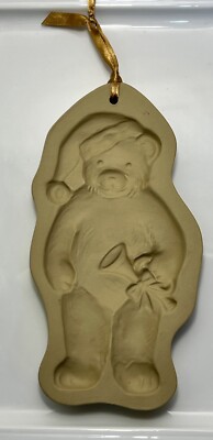 Vintage Brown Bag Cookie Art 1990 Hill Design Santa Teddy Bear with Horn/trumpet
