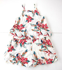 NWT ROXY White Pink Green Orange Floral Pocket Jersey Stretch Shorts Romper M