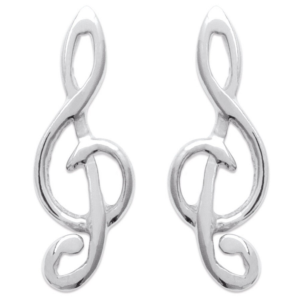 Boucles D’oreilles En Argent Sterling 925 – Motif Clé De Sol Musique – Rhodié, Fermoir à Clous