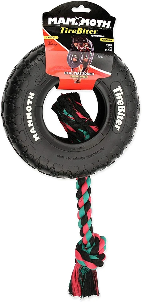 Mordedor de neumáticos Mammoth originales con cuerda de algodón y polietileno juguetes de goma natural para perros - hacer Foto 3 de 4