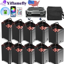 10Pcs Battery Powered Uplights Rechargeable Par Can 6x18W RGBWA UV Flight Case
