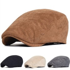 Men Casual Corduroy Beret Hat Flat Cap Cabbie Golf Driving Newsboy Warm Winter