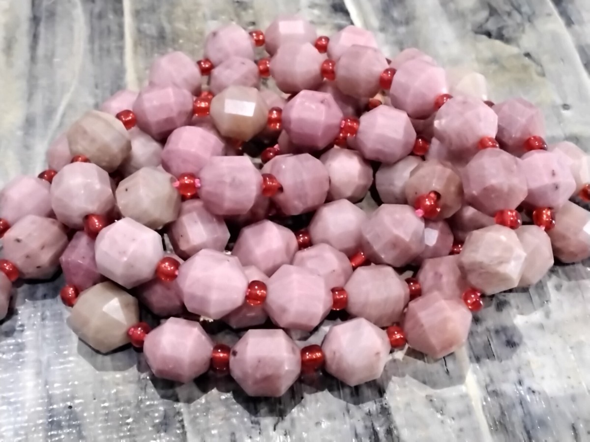 Natural Rhodonite Energy Prism, Faceted Barrel, 8mm, Approx 38pcs