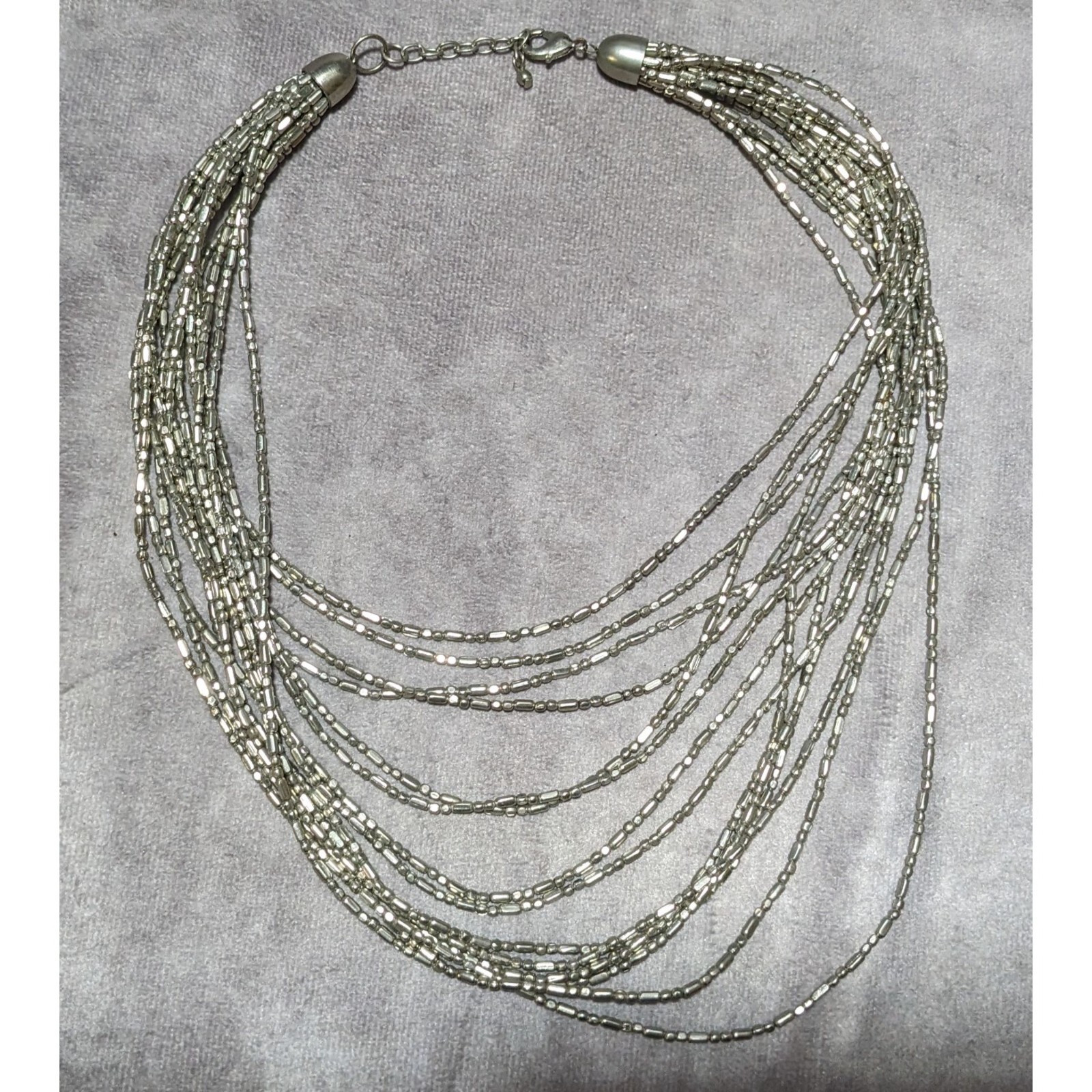 Silver Beaded Multilayer Statement Necklace - image 8