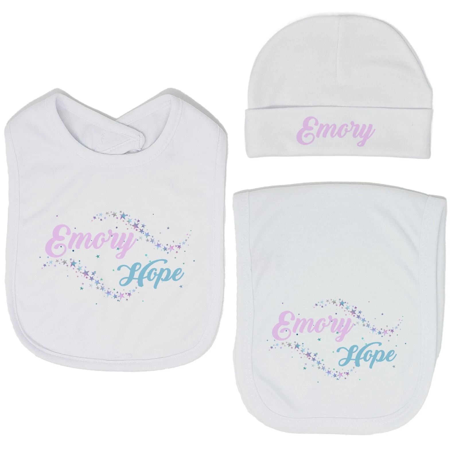 Baby Girl Personalized Custom Twinkle Little Star Bib and Burp Cloth Set VS2