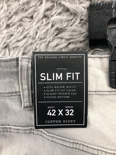 Copper Rivet Slim Fit Tapered Jeans Size 42x32 Mens Mid Rise Gray Distressed - Picture 4 of 9
