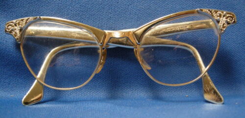 Vintage CAT EYE Eyeglasses. Art Craft Co. 1950's- 60's. Gold & Aluminum.  BEAUTY!