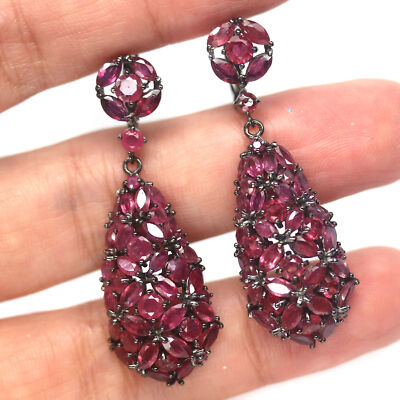 Natural Red Ruby Tropfenohrringe 925 Sterlingsilber Schwarzgold Plattiert