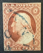 U.S. Scott #10A 3c Washington Used With Apex Certificate