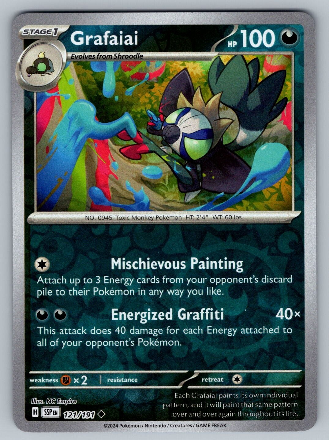 Grafaiai Reverse Holo - 121/191 - Surging Sparks Pokemon 2024