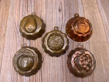 5 - Vintage Copper Jello Molds - 2" Decorative Hanging Copper/Tin Lined Fruit