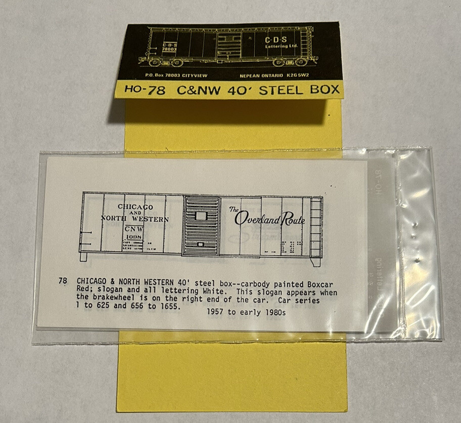 CDS HO SCALE DRY TRANSFERSCHICAGO & NORTHWESTERN 40’ BOX “OVERLAND