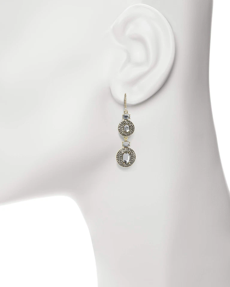 Pendientes Vince Camuto 297262 Doble Gota Palanca, Tono Dorado/Diamante Negro, Medianos Foto 3 de 3