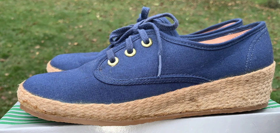 Grasshoppers Aegan Zapatos Corbata Alpargatas Lona Cuña 8 1/2 M De Colección Azul Marino Foto 3 de 4