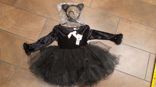 Black Kitty Cat Tutu Dress Halloween Costume Velour w/ Faux Fur Toddler Girl 5T - Picture 3 of 16