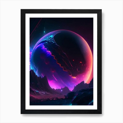 Planetesimal Neon Nights Space Art  Framed Wall Art Poster Canvas Print Picture