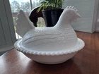 VTG Indiana Glass Company White Milk Glass Hen on a Nest Candy Dish/Bowl
