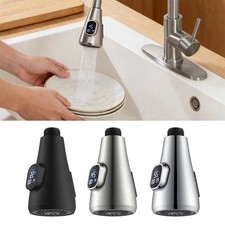 Chrome Black Brushed Kitchen Spray Head with Digital Temp Display Feature