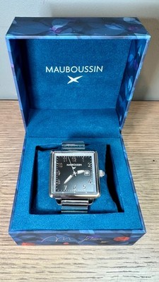 Mauboussin Viril XXL Watch Stainless Steel Date Square RUNNING w/Box