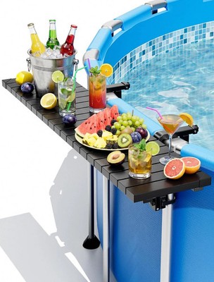 POOLHOUR Above Ground Pool Side Bar, 49.4×9.6'' Heavy-Duty Galvanized Iron Poolsi