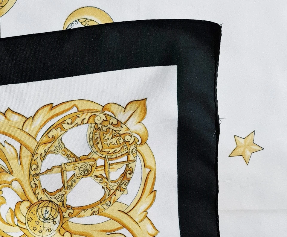 BUFANDA VINTAGE AUTÉNTICA ASTROLOGÍA ARTE ZODIACO NEGRO AMARILLO BLANCO 35" CUADRADA Foto 4 de 4