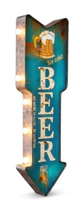 Bar Bier Schild Bar Kneipe Wanddeko Männerhöhle beleuchtet Vintage Retro Metallpfeil
