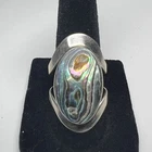 Vintage 925 Sterling Silver Ring Modernist Real Abalone Shell Size 8 8.92g