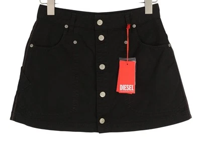 Diesel O-Beige Femme Jupe W28 Noir Sergé Boutonné Poches Décontracté Mini Rrp - Photo 1/4